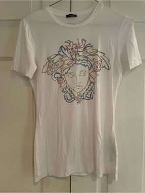 Versace White Short Sleeve Logo Tag Tee